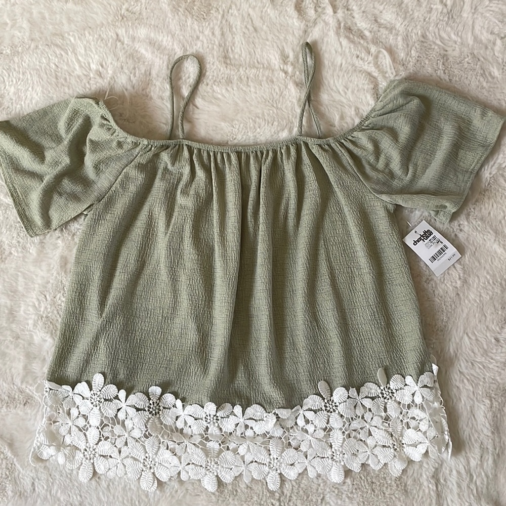 Charlotte Russe Sage Green Off the Shoulder Crop Top